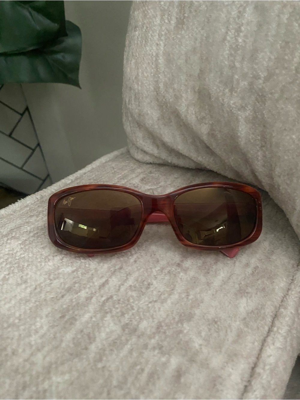 Maui Jim Punchbowl MJ219-12 Rectangle Pink/Brown 54-17 135 Made Italy